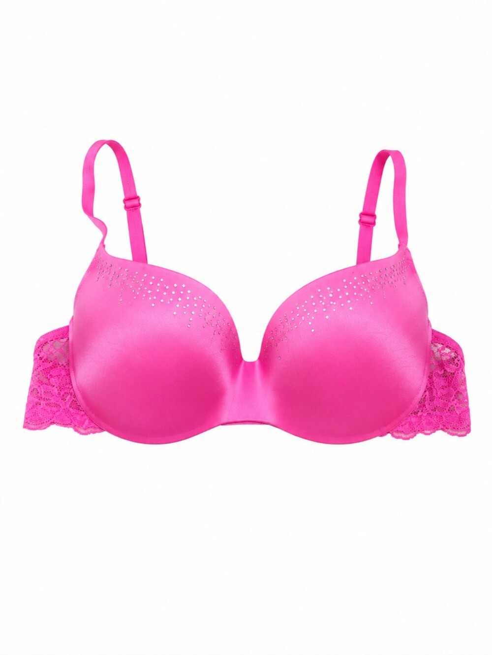 La Senza Hot Pink Push-Up Bra Rhinestone Accent Lace Back Padded Underwire Glam